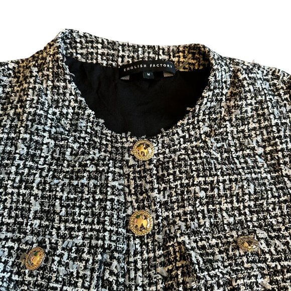 English Factory Short Sleeve Tweed Jumpsuit Cropped Length Gold Size Medium - Picture 2 of 14